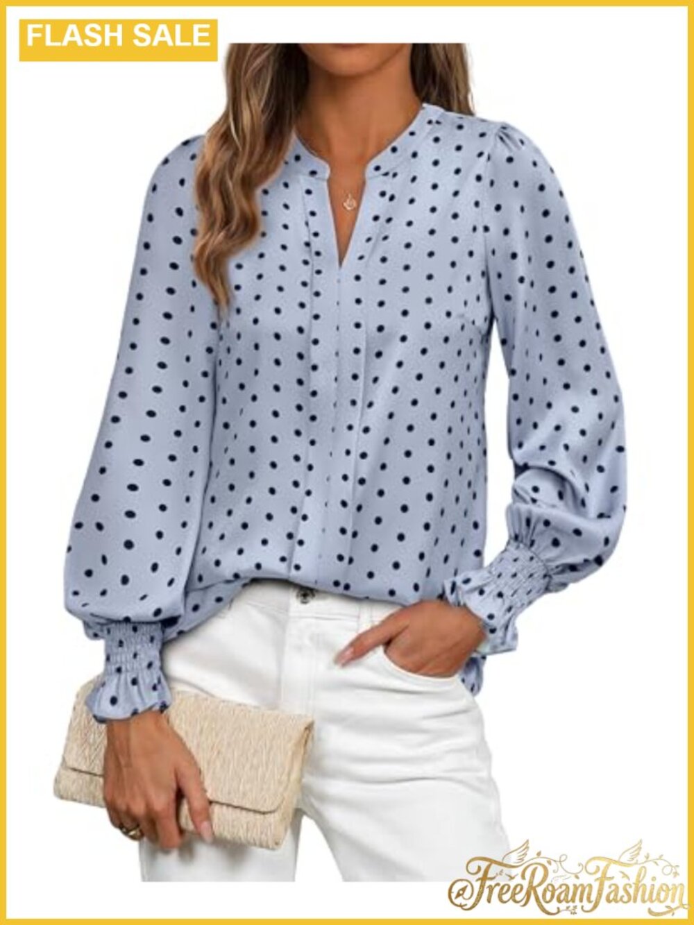 Womens Boho Floral V Neck Long Sleeve Blouse Dressy Casual Smocked Ruffle